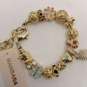 Gold Plated Charm Bracelet Set Crystal Beads